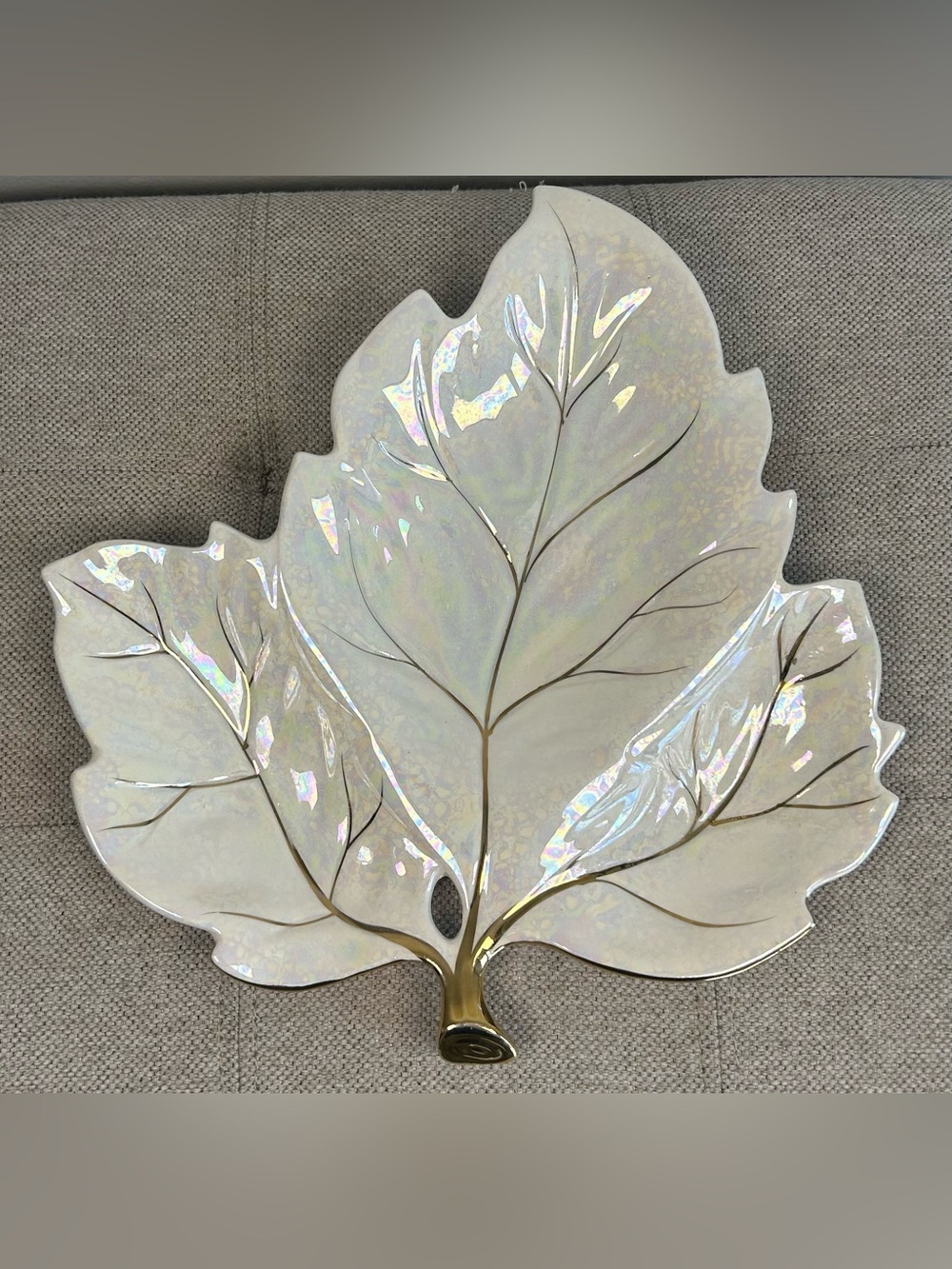 Vintage Chikaramachi Porcelain Hand Painted Iridescent Leaf Plate Made In Japan